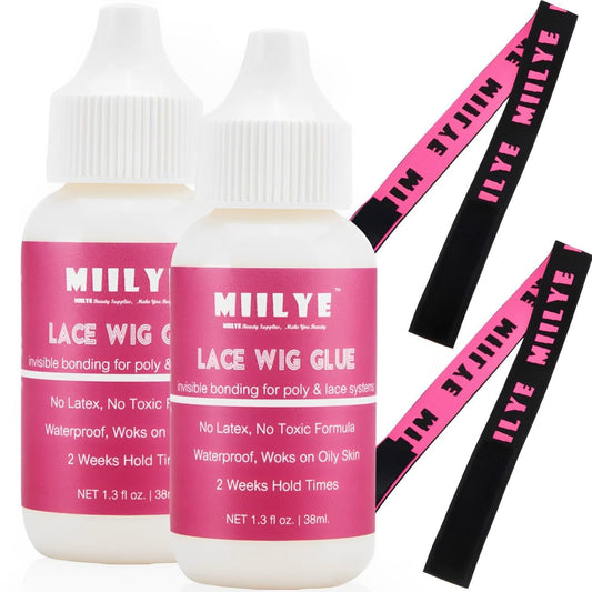 MIILYE Lace Glue for Wigs, Strong Hold Wig Glue for Front Lace Wig, Waterproof Sweat Proof Lace Front Wig Glue Bond Glue for Lace Wigs, Invisible Hair Glue for Wigs Bonding Adhesive, White