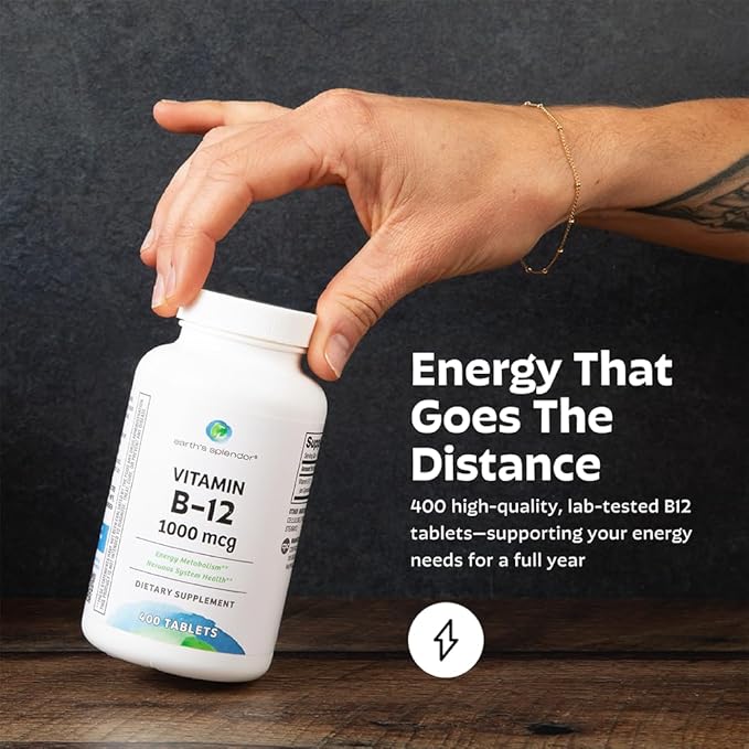 Earth's Splendor Wellness Bundle – Vitamin B12 Energy Support (1000mcg, 400 Tablets) & Melatonin 6mg Sleep Aid (60 Bilayer Tablets) – Gluten-Free, No Artificial Colors or Flavors