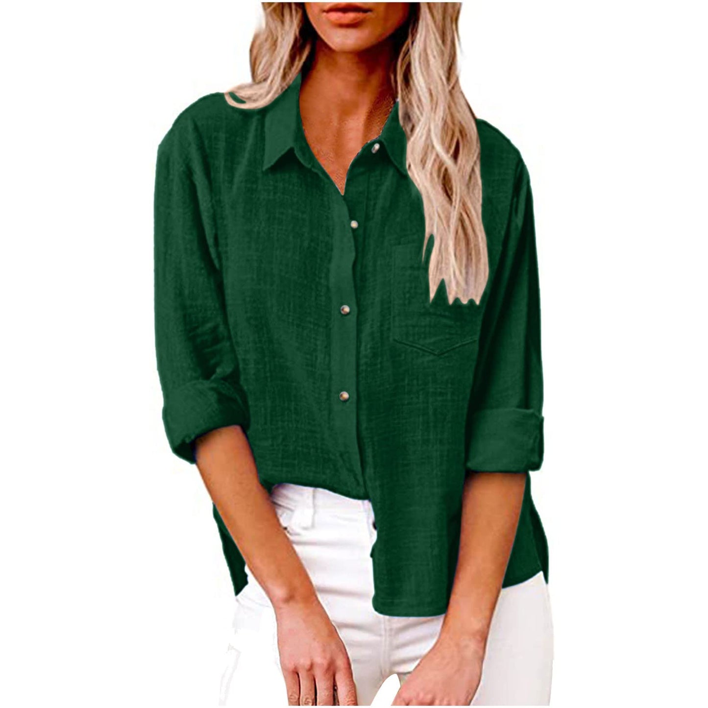Cardigans for Women Trendy, Long Sleeve Shirts for Women Fall Cotton Linen Tops Blouses Casual Button Down T Shirts Lightweight Cardigans with Pocket Fashion 2024 Womens Fall Tops C-green