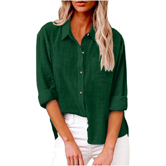 Cardigans for Women Trendy, Long Sleeve Shirts for Women Fall Cotton Linen Tops Blouses Casual Button Down T Shirts Lightweight Cardigans with Pocket Fashion 2024 Womens Fall Tops C-green
