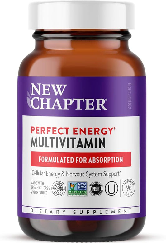 New Chapter Energy Supplement - Perfect Energy Multivitamin for Balanced Energy + Stress Support with B Vitamins + Vitamin D3 + Organic Non-GMO Ingredients - 96 ct