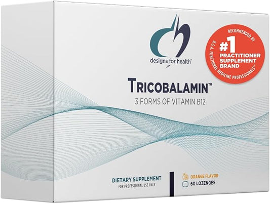 Designs for Health B12 Tricobalamin Lozenges - 3000mcg Triple B12 Quick Dissolve Tablets with Methylcobalamin, Adenosylcobalamin + Hydroxocobalamin - Natural Orange Flavor (60 Lozenges)