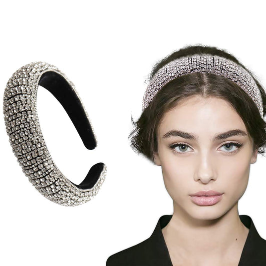 Milylove Rhinestone Crystal Diamond Headbands For Women Fashionable Handmade Wide Hair Hoops Beaded Bling Hairband Hair Accessor