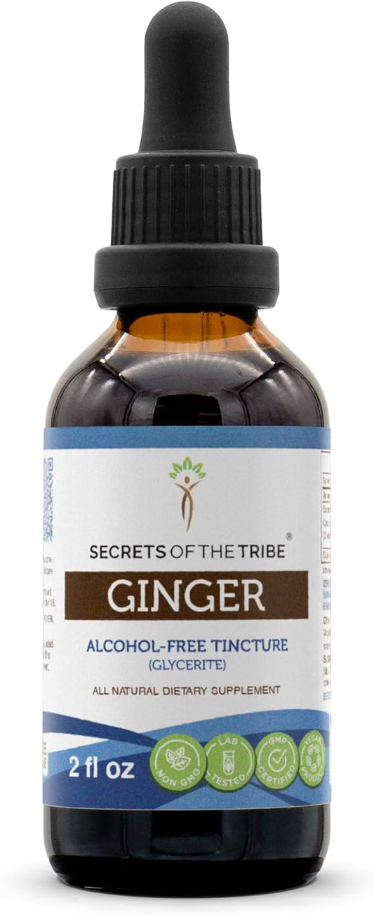 Secrets of the Tribe Ginger Tincture Alcohol-Free Extract, Ginger (Zingiber officinale) Dried Root 2 oz
