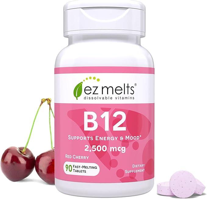 EZ Melts B12 Sublingual Vitamin 2,500 mcg, Methylcobalamin, Sugar-Free, 3-Month Supply