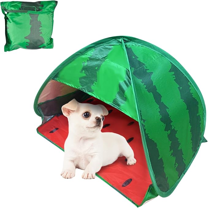 Dog Beach Tent Sun Shelter, 1 Pack Watermelon Portable Sun Shelter Automatic Pop-up Beach Tent Mini Dog Cat Tent Pet Protection for Indoor and Outdoor, M