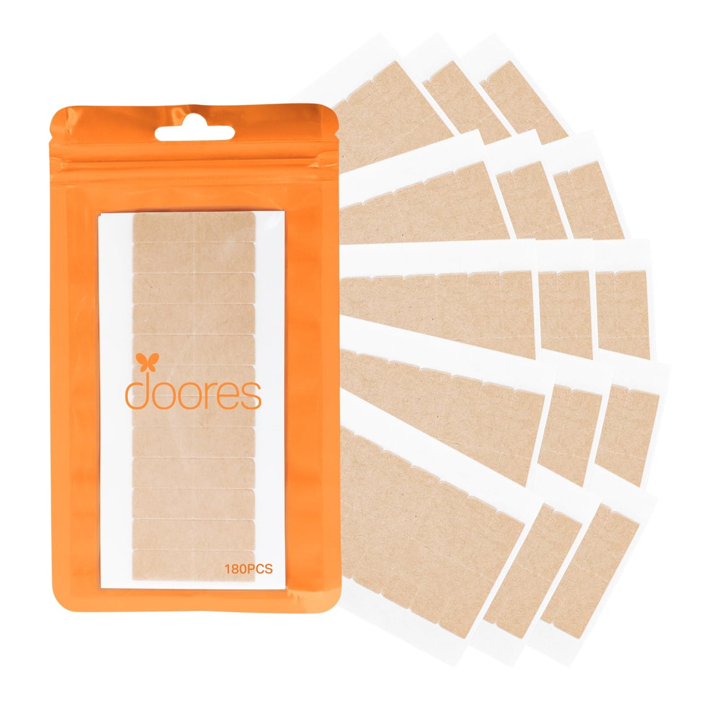 DOORES Hair Extension Tape, 180 Tabs Durable Double Sided Strong Tapes, Replacement Tapes for Hair Extensions Invisible Strong Hold No Residue(4 x 0.8 cm/1.57 x 0.31 inch)