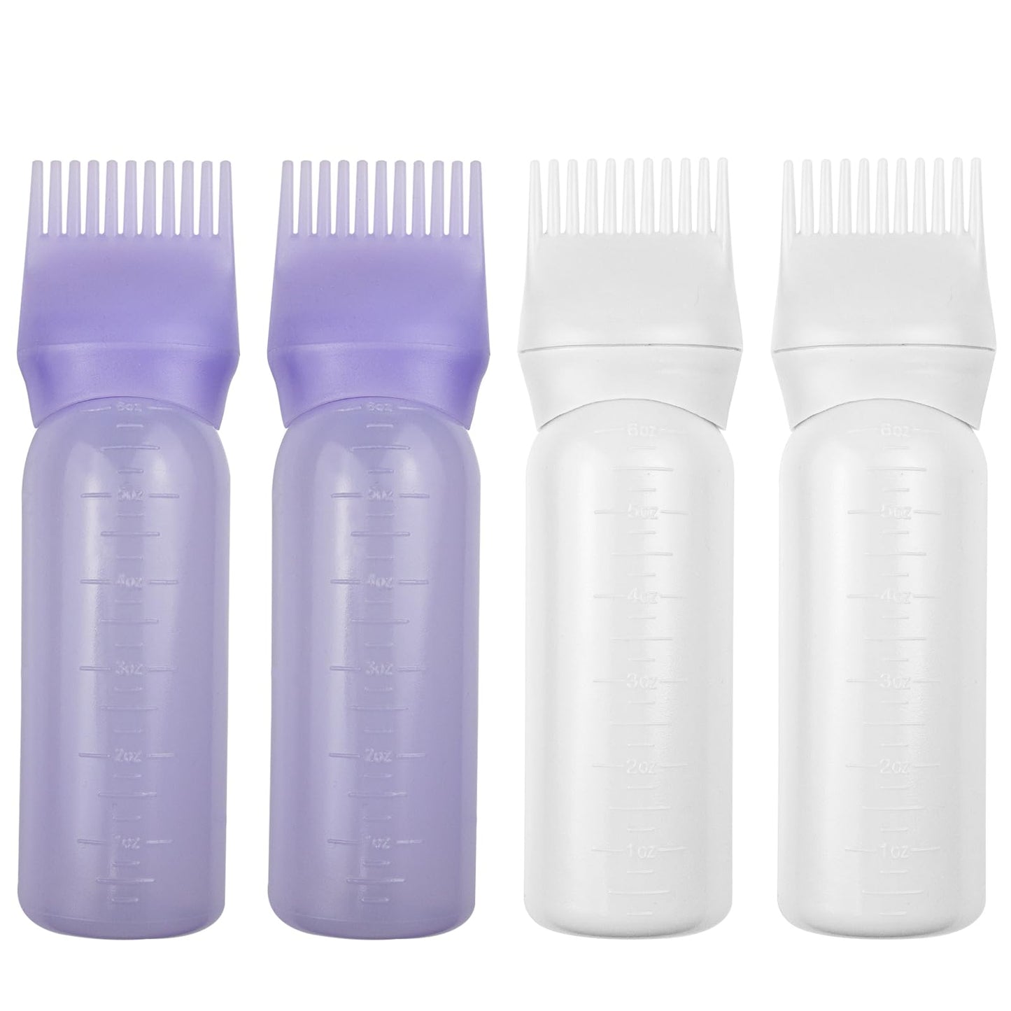 ELANE 4 Pack Root Comb Applicator Bottle,Oil Comb Applicator for Hair Dye Shampoos Hair Salons (2 purple + 2 white)