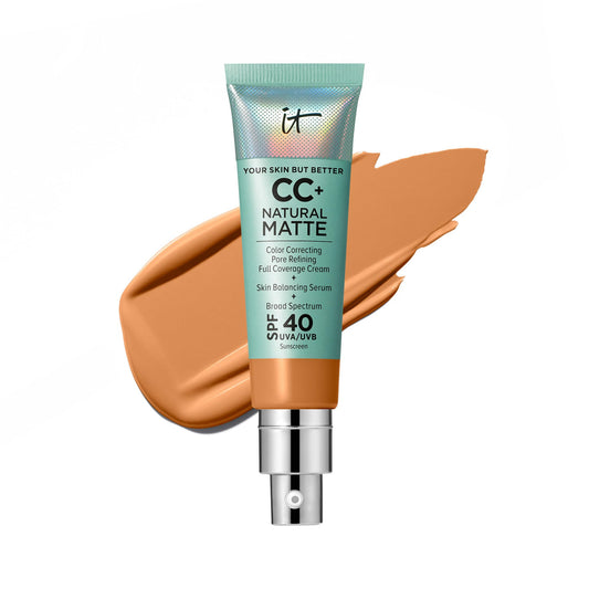 IT Cosmetics CC+ Cream Natural Matte Foundation with SPF 40 - Shine-Reducing & Long-Wear Full Coverage Foundation For Oily Skin - With Hyaluronic Acid - Non-Comedogenic, Rich - 1.08 fl oz