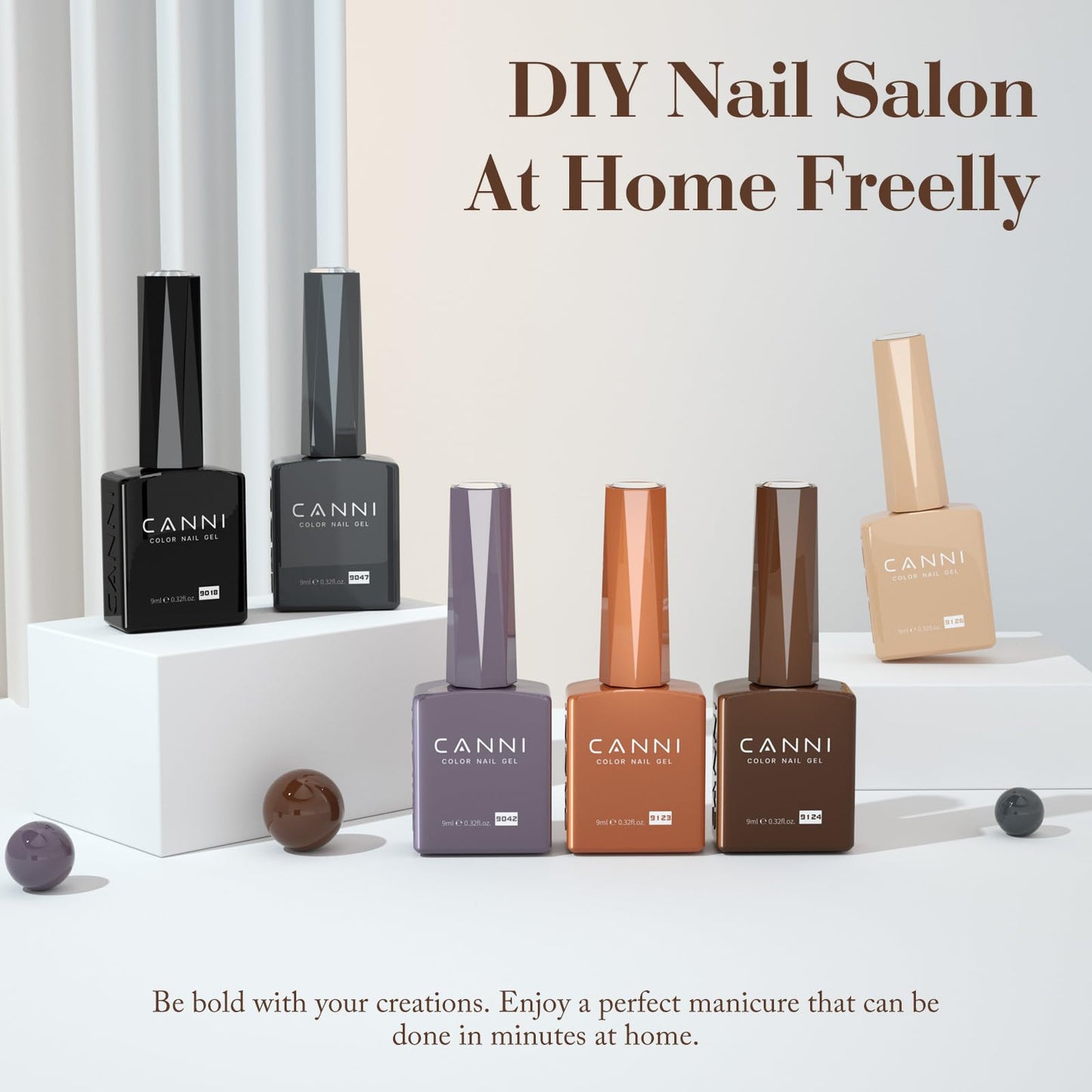 CANNI Brown Grey Gel Nail Polish, 6 Colors 9ML Brown Skin Black Grey Nude Khaki Gel Nail Polish Set, Soak off UV LED Nail Gel DIY Manicure Winter Nail Salon for Women