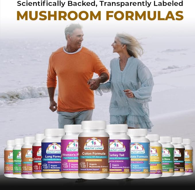 Cancer Sciences Colon Wellness Supplement, USDA Certified Organic Mushrooms Extract, Extra Strength 1,500 mg, High Potency 40% Beta-Glucans, Immune, Gut & Digestive, Colon Cleanse & Detox, 120 Caps