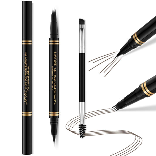 2-in-1 Waterproof Eyebrow Pencil with 4 Tip Microblading Brow Pen and Ultra-Precise Brow Pencil,with Dual-ended Eyebrow Brush -Medium Brown