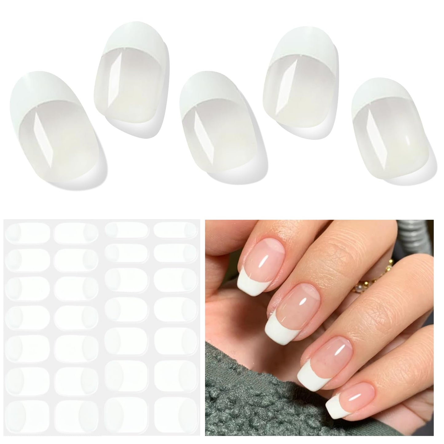 DUKASOU Semi Cured Gel Nail Strips, Classic French | 28 pc Salon Quality UV Gel Nail Stickers, Easy to Apply Home DIY