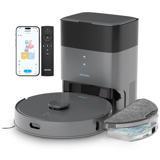AIRROBO T25+ Robot Vacuum and Mop Combo, 5500Pa Suction, Pet Area Smart Boost, Carpet Detection, Tangle-Free Brush, LDS Mapping, APP Control, 3.5L Self-Empty Bin for Hard Floors, Carpets, Pet Hair