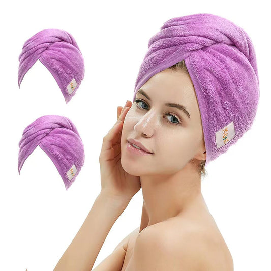M-bestl 2 Pack Microfiber Hair Towel Wrap,Hair Drying Towel with Button,Absorbent Head Towel to Dry Hair Quickly (Purple)