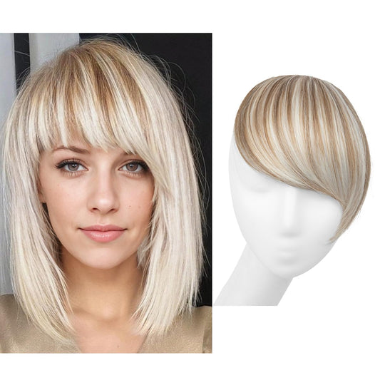 SARLA Clip in Side Bangs Extension Straight Synthetic Fake Bangs One Piece for Women Ivory Blonde