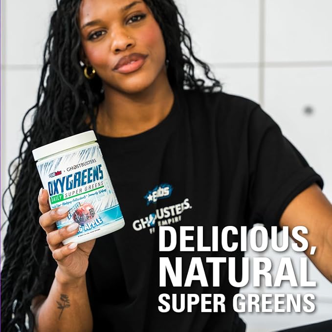 EHP Labs x Ghostbusters OxyGreens Super Greens Powder - Spirulina & Chlorella Superfood, Green Juice Powder with Prebiotic Fibre, Antioxidants & Immunity Support, 30 Serves (Frosty Big Apple)