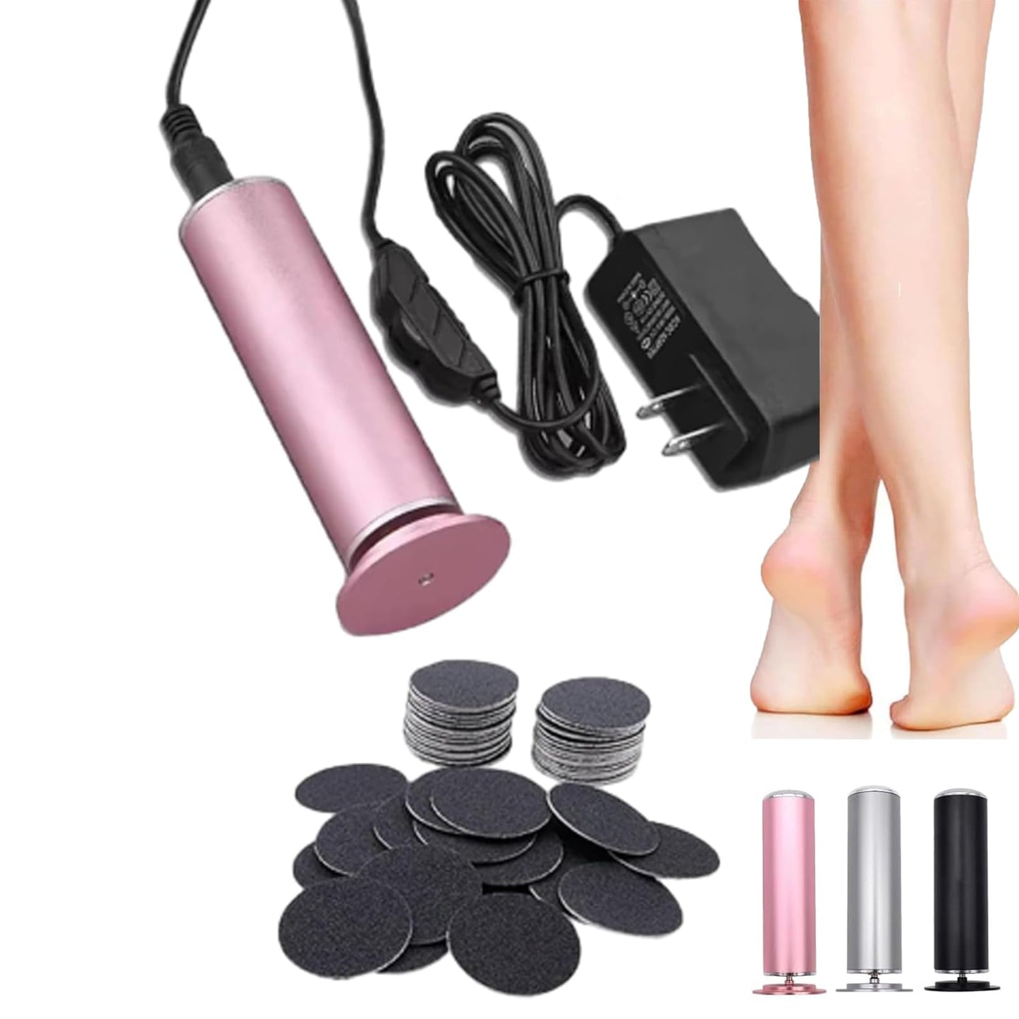 Dermave Electric Foot Callus Remover, Dermawave Electric Foot Callus Remover, Foot Scrubber File Smooth Wand with 60 Sanding Pads-Pink