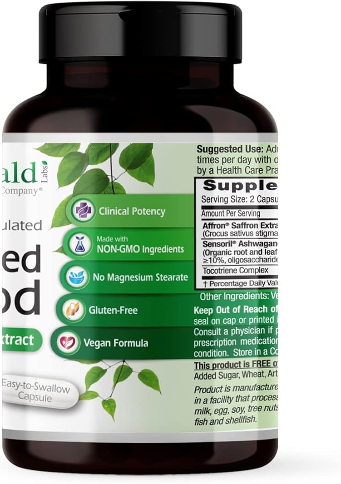 Emerald Labs Elevated Mood - Stress Management Supplement with Sensoril Ashwagandha Extract & Affron Saffron Extract - 60 Vegetable Capsules (30-Day Supply)