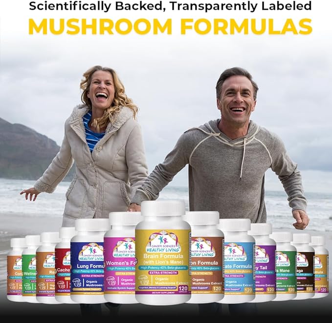 Cancer Sciences Memory Supplement for Brain, USDA Certified Organic Mushrooms Extract, Brain Health Supplements, Extra Strength 1,500 mg, High Potency 40% Beta-Glucans, Immune Support, 120 Capsules