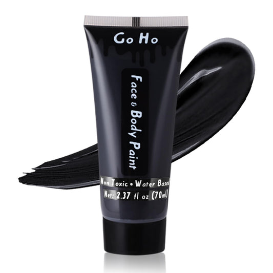 Go Ho Black Face Body Paint Washable(2.37 oz),Water Based Cream Black Face Paint,Skull Skeleton Zombie Clown Makeup,Black Body Paint for SFX Cosplay Costumes Festivals Halloween Makeup