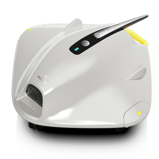 PoolMr Cordless Robotic Pool Cleaner - Above Ground Pool Vacuum - 40W Strong Suction, Dual Cleaning System, Barrier Crossing, 90-Min Runtime Up to 860 Sq for Above Ground Pools, Sliver