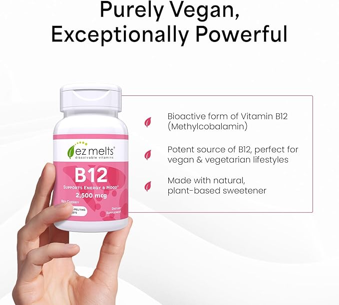EZ Melts B12 Sublingual Vitamin 2,500 mcg, Methylcobalamin, Sugar-Free, 3-Month Supply