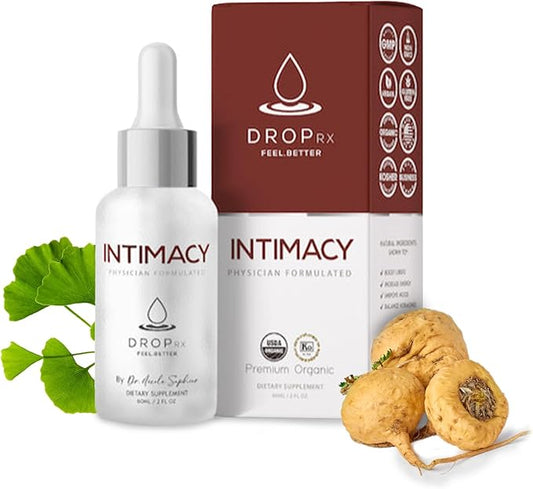 Drop Rx Intimacy by Dr. Nicole Saphier – Organic Maca Root, Ginkgo Biloba & Tribulus Terrestris, Liquid Supplement for Support, Non-GMO, Vegan, Gluten-Free, Kosher, Made in USA (2 Fl Oz)