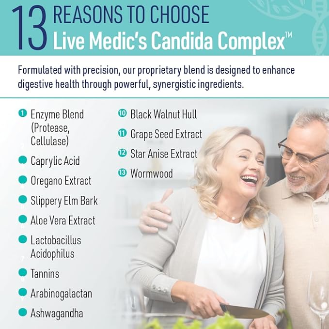 Candida Complex Oregano Oil, Digestive Enzymes, Candida Cleanse, Non-GMO Probiotic Supplement with Organic Herbs, Caprylic Acid, Grape Seed Extract, 120 Vegetarian Capsules