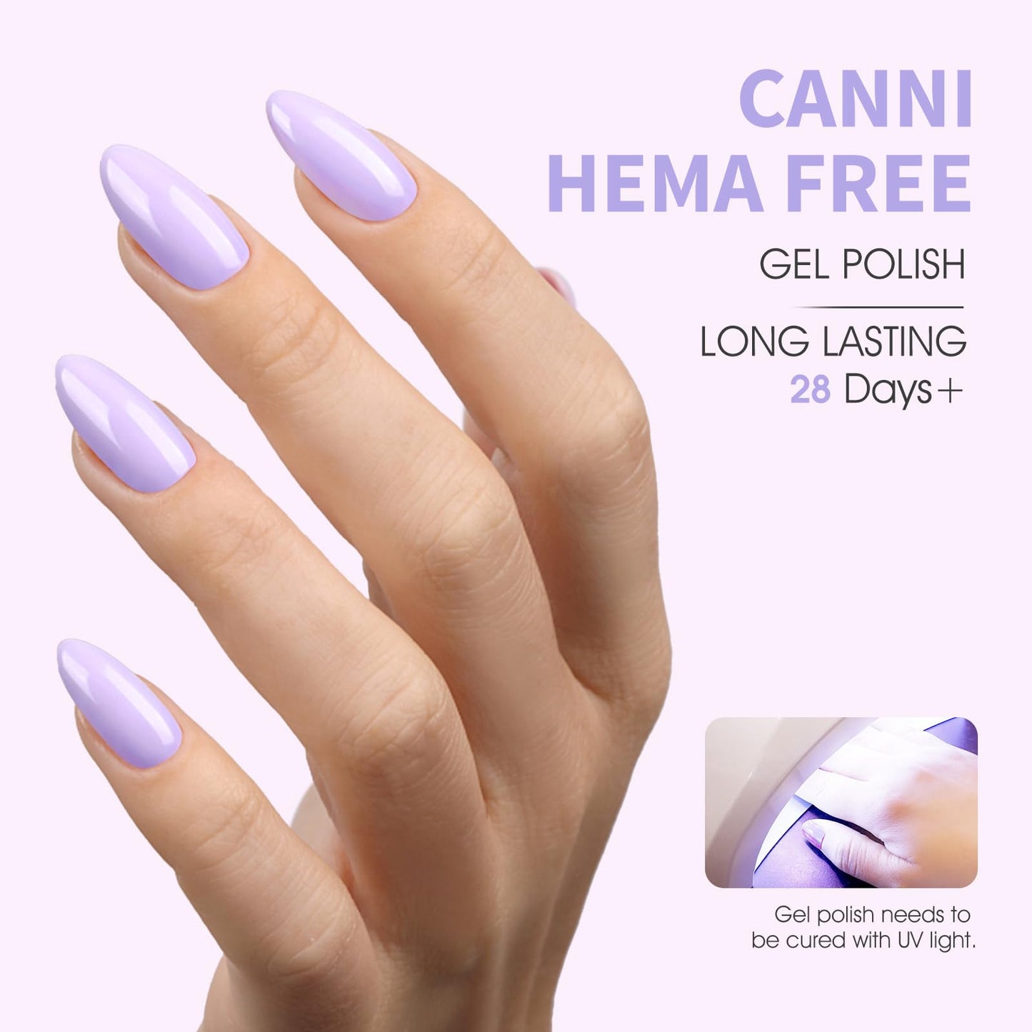 CANNI Purple Gel Nail Polish, 1Pcs Light Purple Gel Polish Pastel Purple Color Nail Polish Gel High Gloss Soak Off U V Gel Nail Manicure Salon DIY