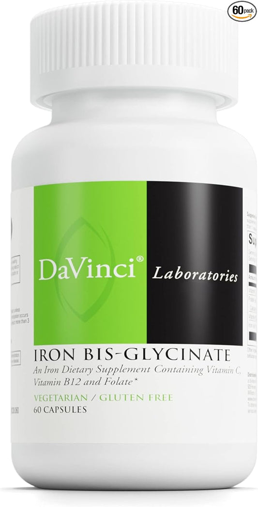 DaVinci Labs Iron Bis-Glycinate - Gentle Iron Supplement for Women & Men - Help Support Hemoglobin Production & Normal Energy Levels with Vitamin C & More* - Vegan - 60 Vegetarian Capsules