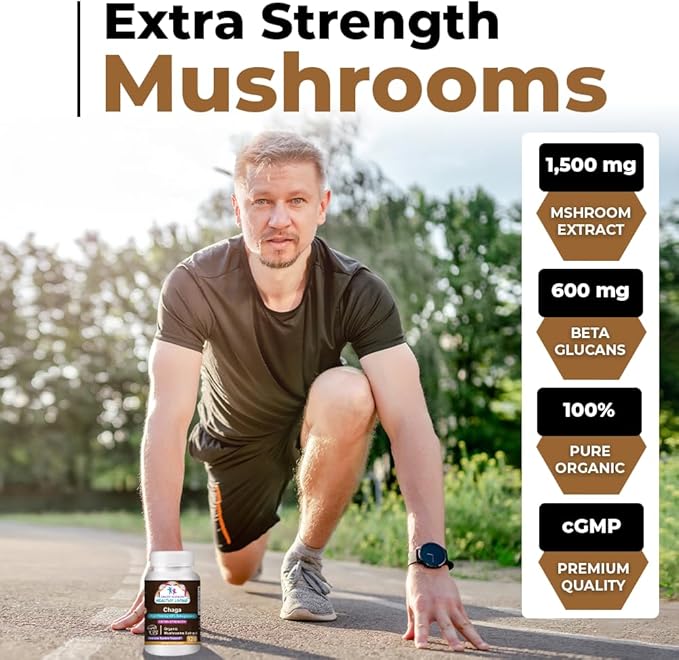 Cancer Sciences Chaga Wellness Mushrooms Supplement, USDA Certified Organic Mushroom Extract, Extra Strength 1,500 mg, High Potency 40% Beta-Glucans, Immune Support, Gut Health, Antioxidant, 120 Caps