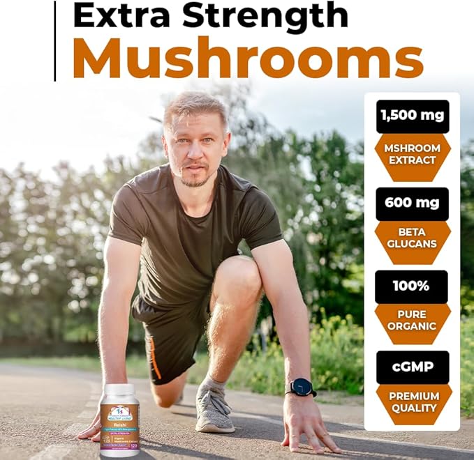 CANCER SCIENCES Reishi Wellness Mushroom Supplement Capsules, USDA Certified Organic Mushrooms Extract, Extra Strength 1,500 mg, High Potency 40% Beta-Glucans, Immune Support, Anti-aging, 120 Capsules