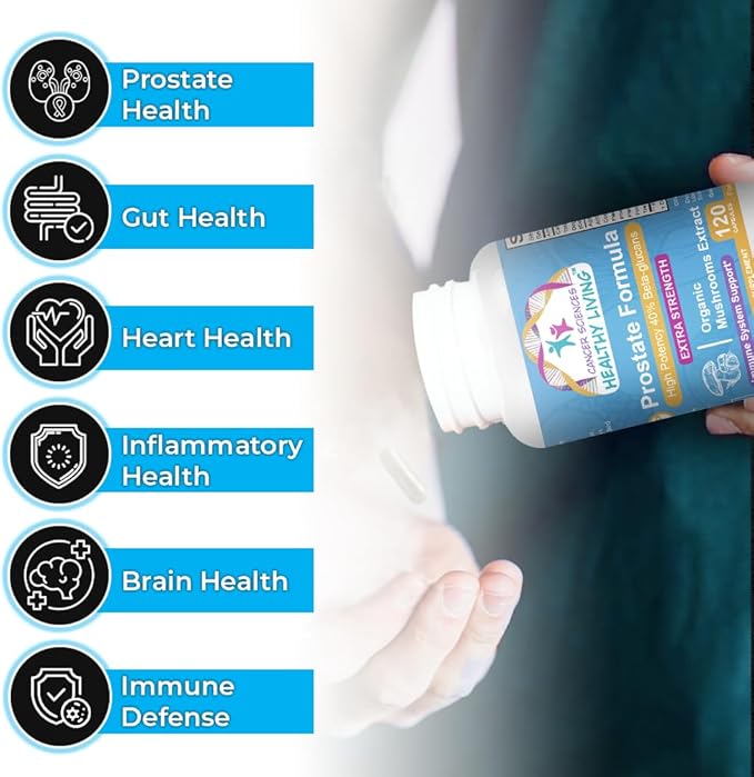 Cancer Sciences Prostate Wellness Supplements for Men, USDA Certified Organic Mushrooms Extract, Extra Strength 1,500 mg, High Potency 40% Beta-Glucans, Immune, Anti-Aging, Antioxidants, 120 Capsules