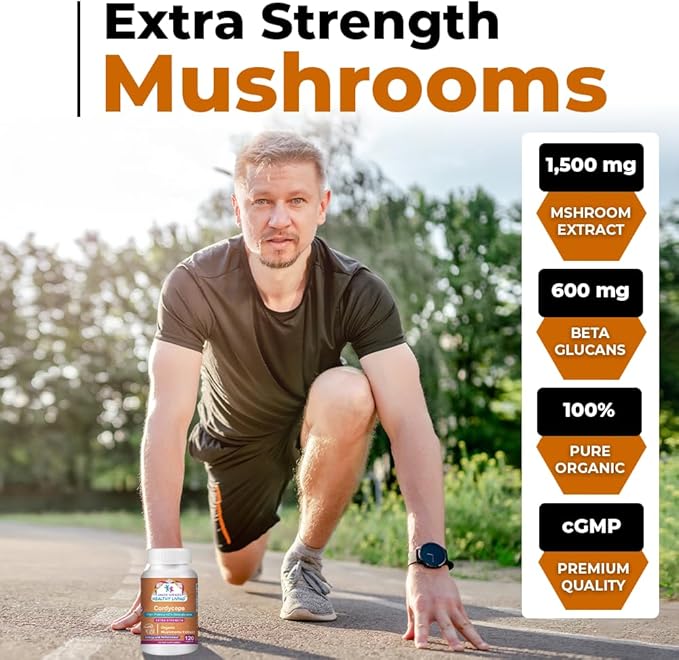 Cancer Sciences Cordyceps Wellness Mushrooms Supplement, USDA Certified Organic Extract, Extra Strength 1,500 mg, High Potency 40% Beta-Glucans, Energy & Stamina Booster, Immune Support, 120 Capsules