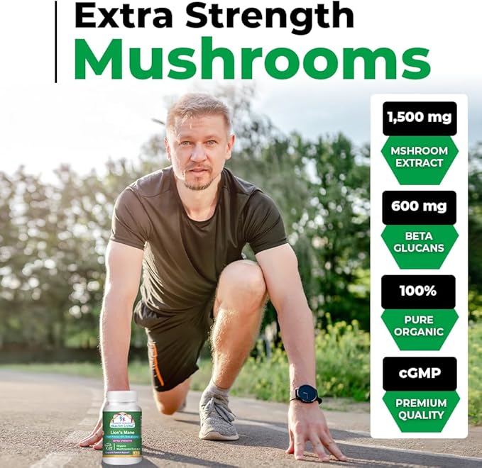 CANCER SCIENCES Lion’s Mane Wellness Mushroom Supplement Capsules, USDA Certified Organic Mushroom Extract, Extra Strength 1,500 mg, High Potency 40% Beta-Glucans, Focus & Memory Support, 120 Capsules