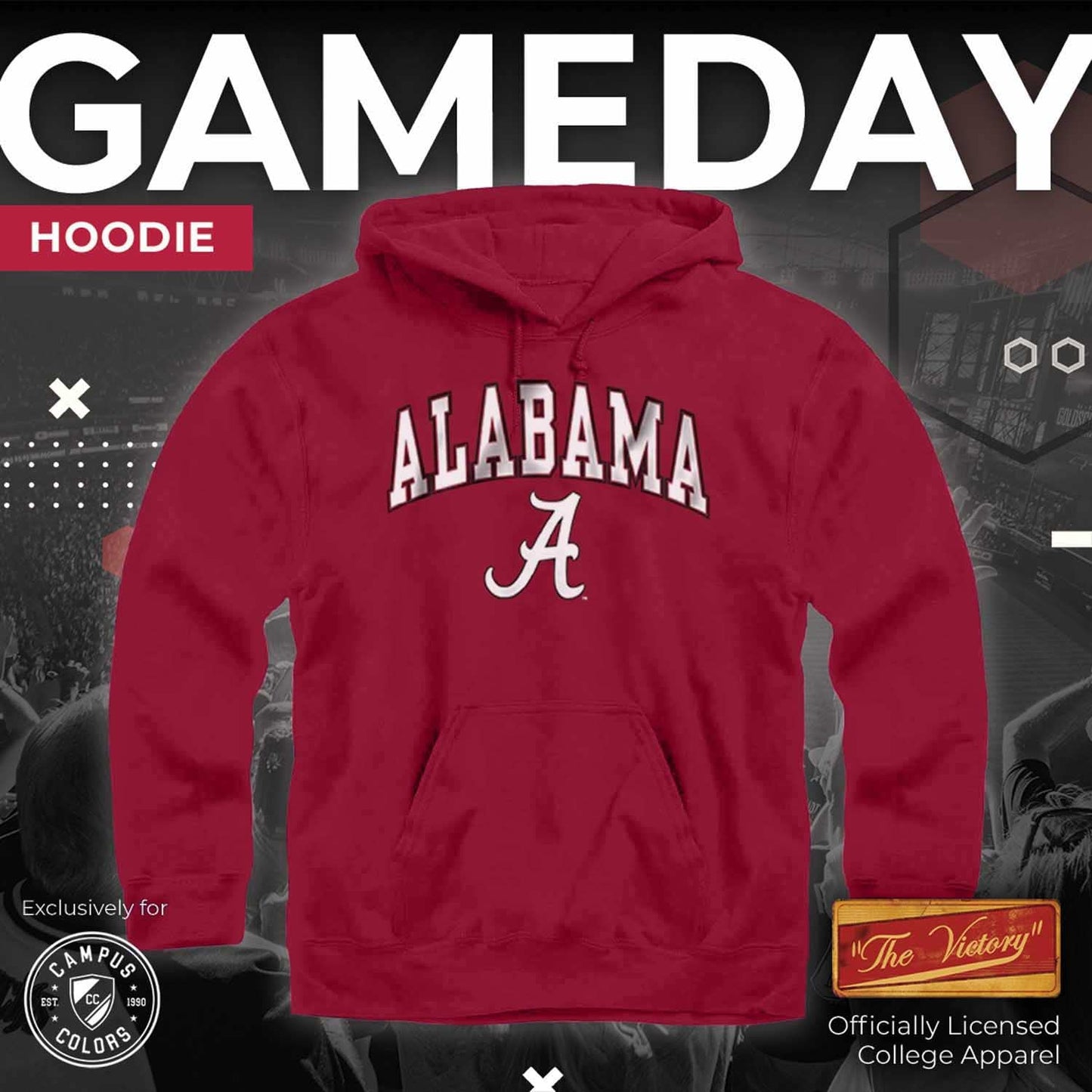 Campus Colors Adult Arch & Logo Soft Style Gameday Hooded Sweatshirt (Alabama Crimson Tide - Crimson, Small)