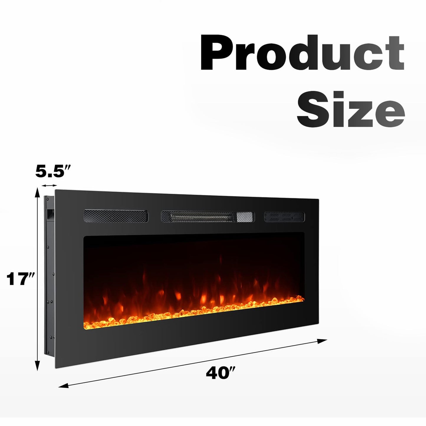 EROMMY 40 in Electric Fireplace Insert, Recessed and Wall Mounted Fireplace with Timer, Remote Control, Touch Screen, Overheating Protection, Log&Crystal, 12 Adjustable Flame,750/1500W