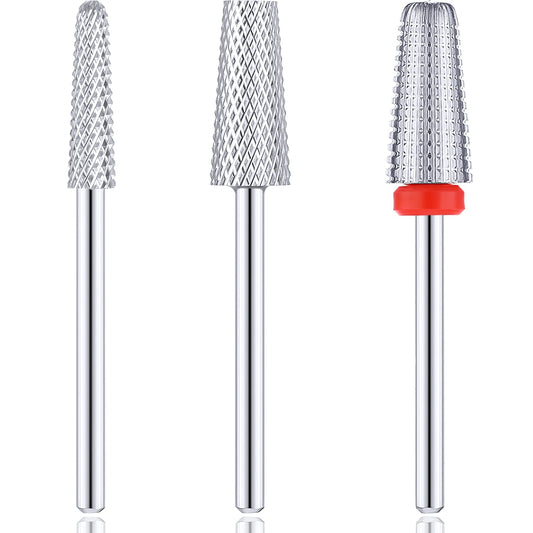 Outus 3 Pieces Nail Carbide 5 in 1 Tapered Barrel Carbide Nail Drill Bit Set, 3/32 Inches Cone Shape Bit for Acrylic or Gel Remover (Silver)