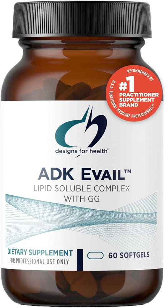 Designs for Health ADK Evail - 5000 IU VIT D3 with Vitamins A, E (Annatto Gamma Delta Tocotrienols), K (K1 + K2) - Fat Soluble Vitamin D Complex - Bone + Immune Support - Non-GMO (60 Softgels)