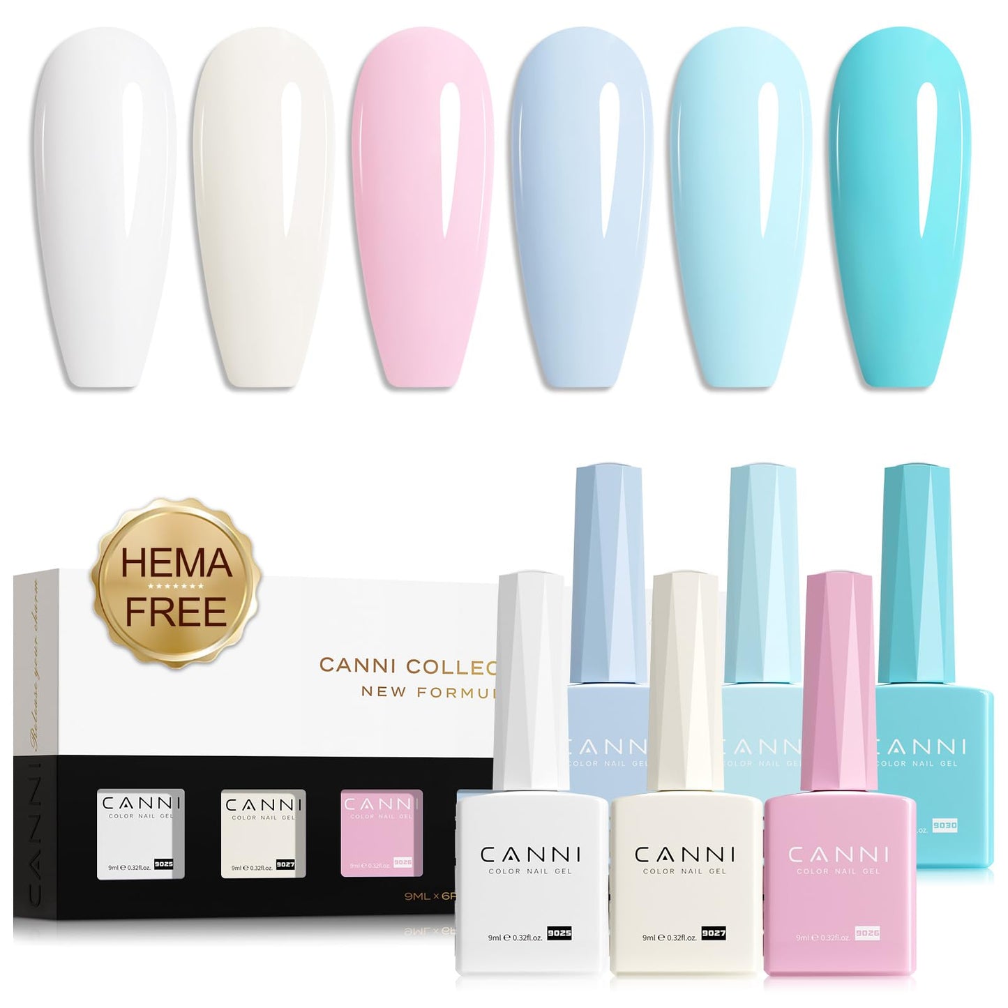 CANNI Gel Nail Polish Set, 6 Colors 9ML Nail Light Blue Magic Mint Light Green Beige Gel Nail Polish Soak Off Uv LED Lamp Nail Art Design Manicure Salon for Women