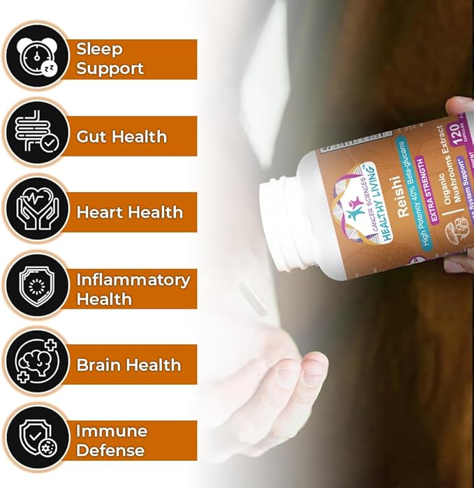 CANCER SCIENCES Reishi Wellness Mushroom Supplement Capsules, USDA Certified Organic Mushrooms Extract, Extra Strength 1,500 mg, High Potency 40% Beta-Glucans, Immune Support, Anti-aging, 120 Capsules