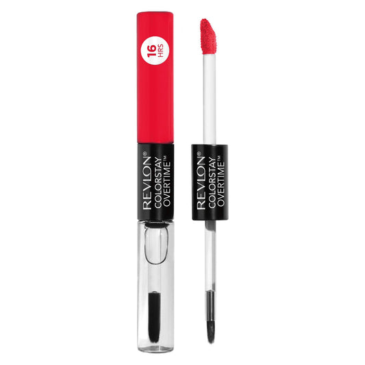 Revlon Liquid Lipstick with Clear Lip Gloss, ColorStay Face Makeup, Overtime Lipcolor, Dual Ended with Vitamin E in Red/ Coral, Cherry Time (580), 0.07 Oz