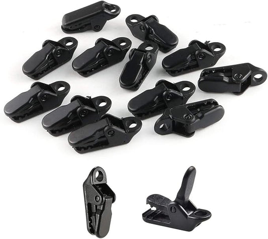 E-outstanding 12-Pack Small Outdoor Camping Awning Point Hook Tent Windbreak Clamp Plastic Crocodile Clip 33x10x13mm, Black