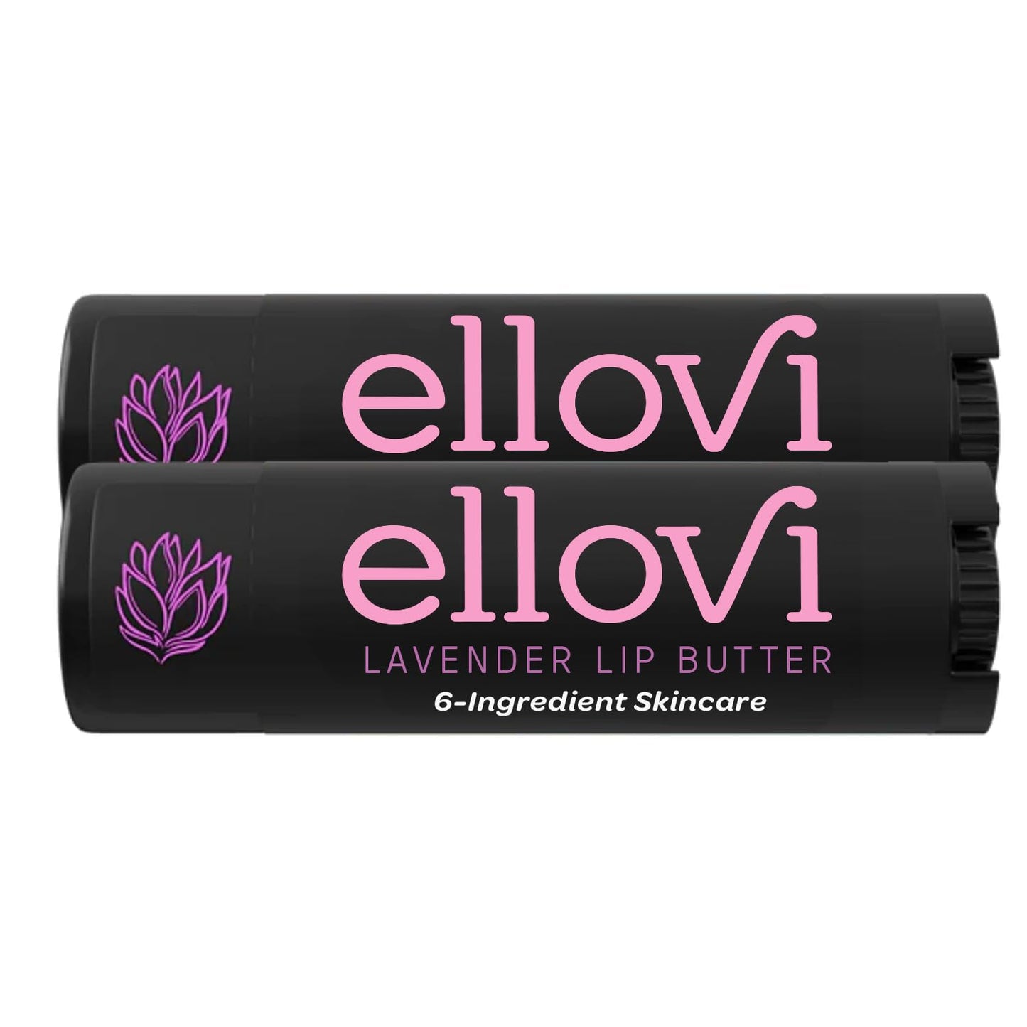 Ellovi Natural Lip Butter Lip Balm - Lavender - Pure Enough to Eat - Made With Just 6 Vegan Ingredients - 100% Natural & Organic Moisturizing Lip Care for All Day Hydration (2-Pack)