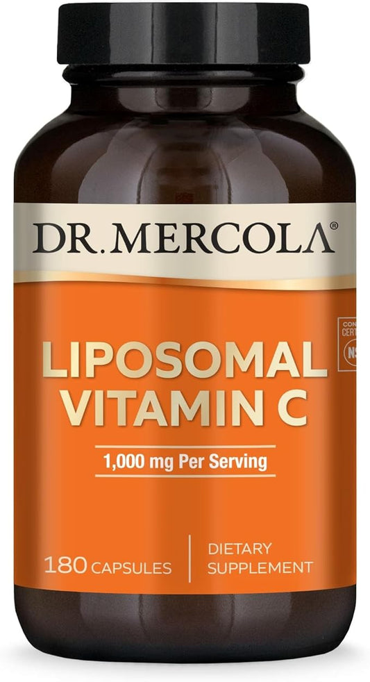 Dr. Mercola Liposomal Vitamin C - Brain, Heart, Eye & Immune Support - Provides 1,000 mg of Bioavailable Vitamin C - Non-GMO, Gluten-Free & Soy-Free - 180 Capsules (90 Servings)