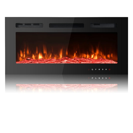 EROMMY 40 in Electric Fireplace Insert, Recessed and Wall Mounted Fireplace with Timer, Remote Control, Touch Screen, Overheating Protection, Log&Crystal, 12 Adjustable Flame,750/1500W