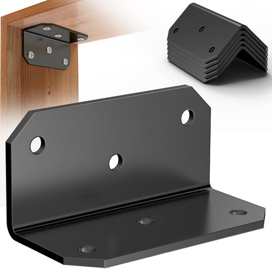 4 PCS L Brackets Corner Brace 4''x2''x2'' Galvanized Medium L Angle Bracket Iron Heavy Duty L Angle Steel Braces Joint Fastener Brackets Screws for Wood Shelves,Furniture,Cabinet,Frame,Fence, Black