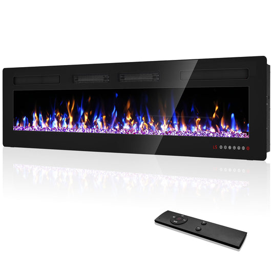 Eueiriup 72” Recessed and Wall Mounted Fire Places Electric Fireplace Ultra Thin with Remote Control, Toucn Screen