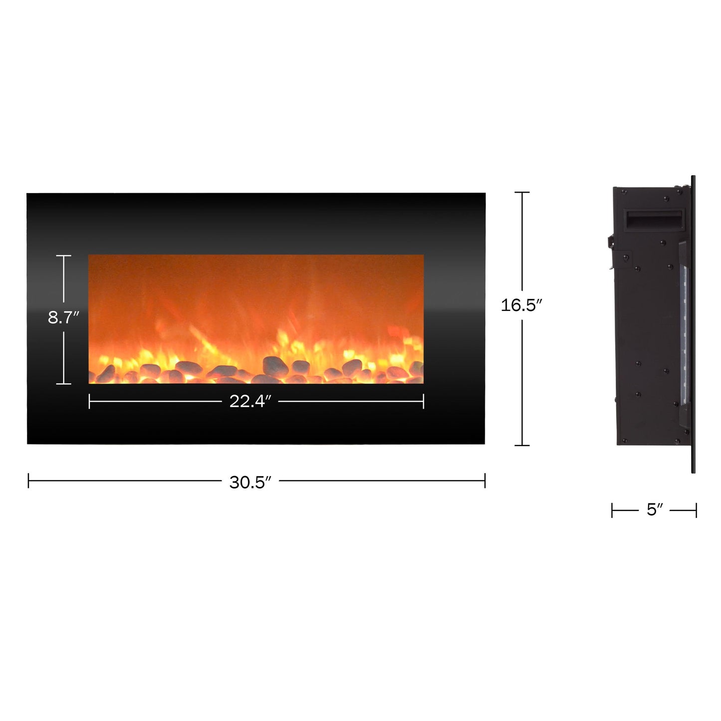 Electric Fireplace - 30 Inch Wall Mounted Fireplace - 13 Backlight Colors and Remote Controlled LED Flames, Heat, and Brightness by Northwest (Black)